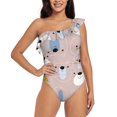 thumbnail image 2 of Yiaed Cute Hand Drawn Bear Print Women One Piece Swimsuits Tummy Control One Shoulder Bathing Suits Pattern Ruffle Swimwear-Medium, 2 of 8