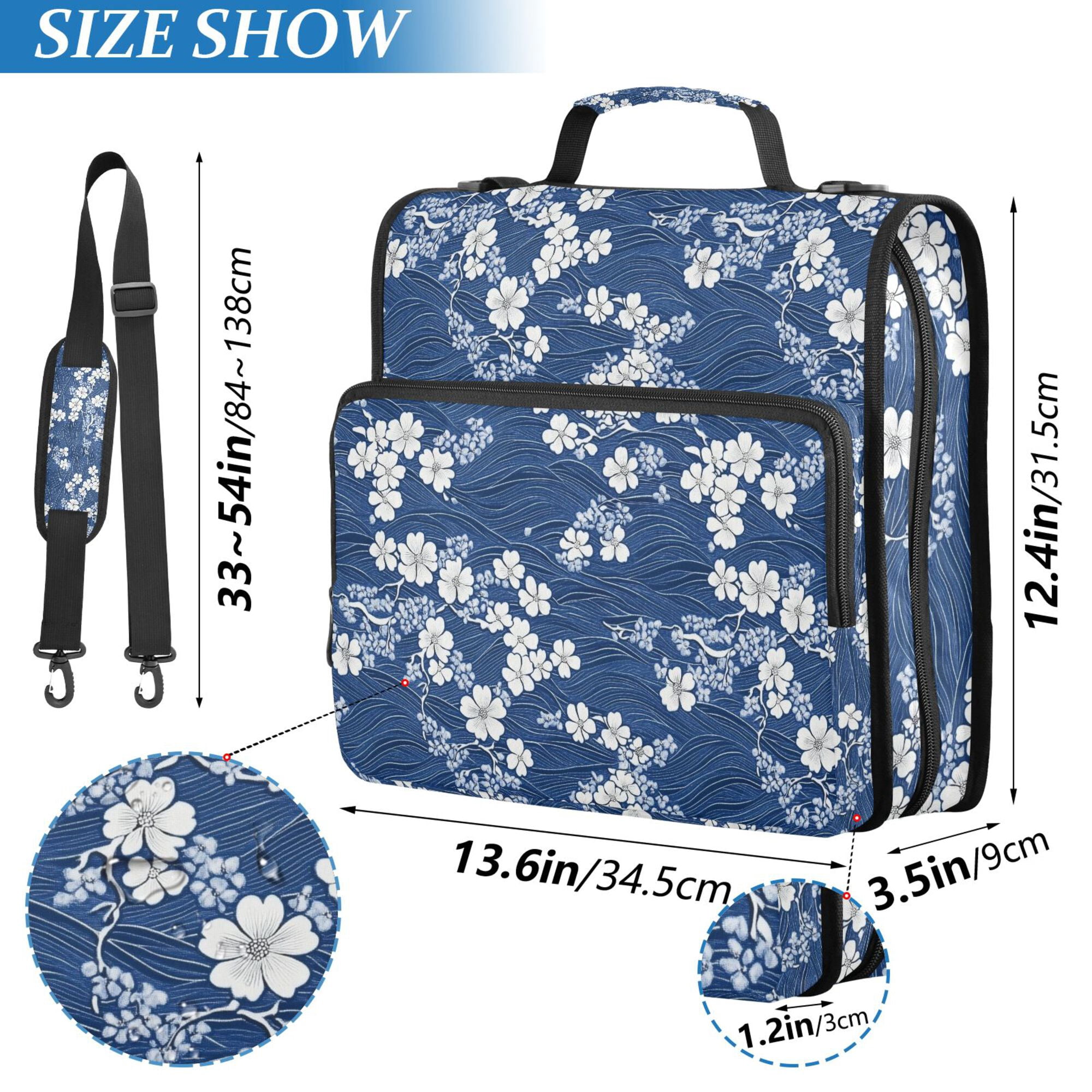 FORMRS Zipper Binder with Shoulder Strap 2-inch Ring 500 Sheet Capacity File Bag, Floral Ocean Waves