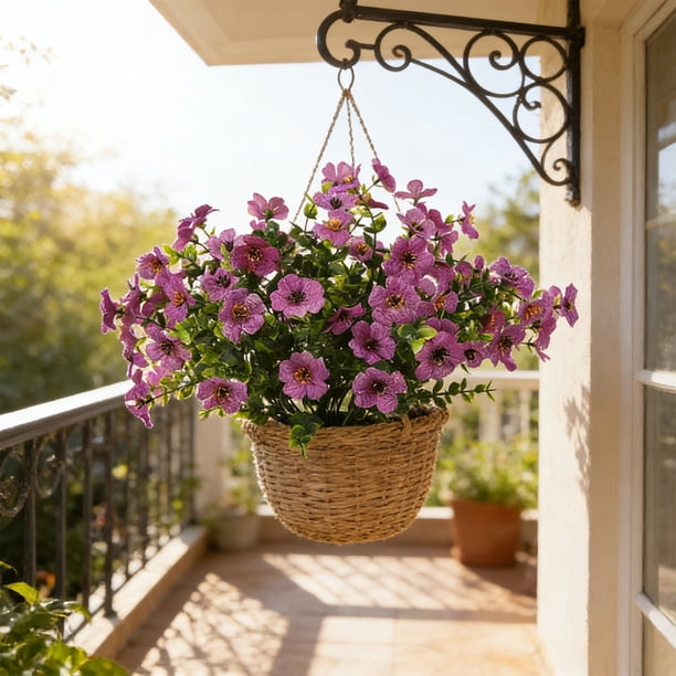 Artificial Eucalyptu And Violet Plastic Flowers Outdoor Home And Garden Decorative Bouquets
