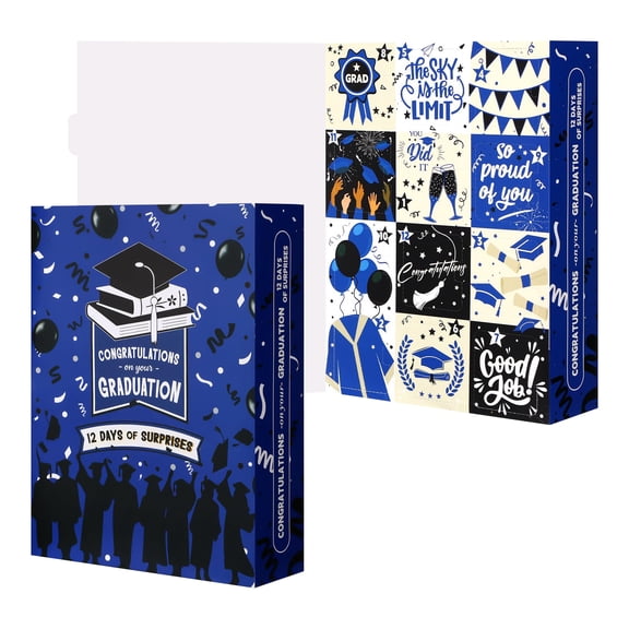 Graduation Countdown Gift Box 12 Days Fillable Paper Gift Packaging Large Inner Boxes Empty DIY Graduation Present Calendar for Graduates Her Him High School College (Blue)