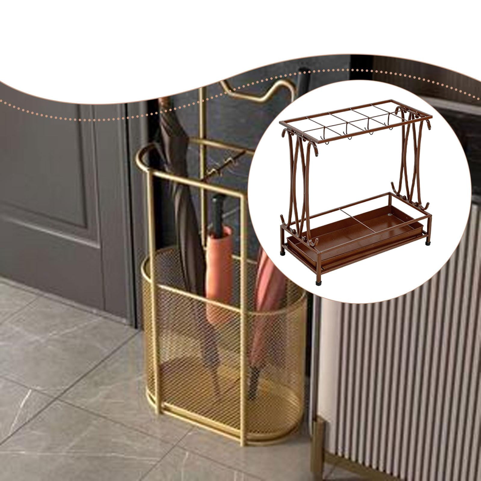 Fiocias Iron Umbrella Holder with Drip Tray Rectangular Umbrella Storage Organizer Stand Brown