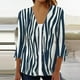 thumbnail image 2 of Camisa de mujer Blusa Estampado Manga 3/4 Casual Vacaciones Básico Botón Tops Azul marino/S, 2 of 3
