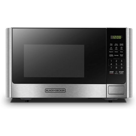 BLACK+DECKER Digital Microwave Oven with Turntable Push-Button Door, Child Safety Lock, Stainless Steel, 0.9 Cu.ft