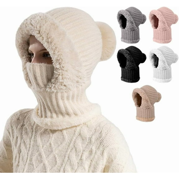 3 in 1 Beanie Hat For Women, Upgrade 3 in 1 Beanie Hat with Scarf and Mask, Fall Winter Warm Knitted Ski Scarf and Mask Set