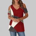 thumbnail image 1 of Soki Womens Tops Color Blocked Printed Short Sleeved V-Neck Off Shoulder Fashionable Summer Clothes, 1 of 6
