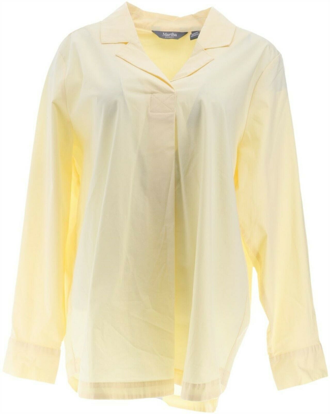 Martha Stewart Stretch Poplin Blouse Split V-Neck White 1X NEW A353589