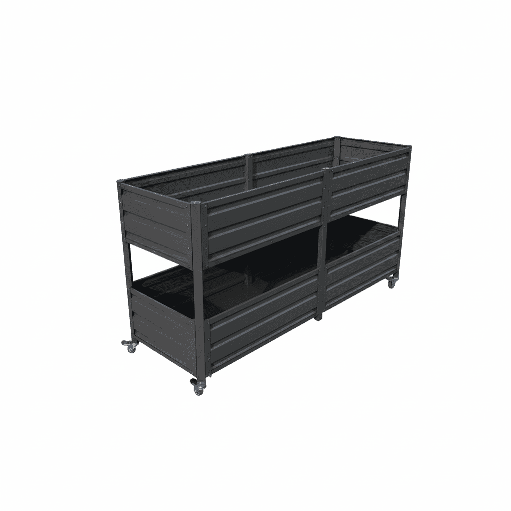 Mintazer 2-Tier Elevated Metal Raised Garden Bed with Lockable Wheels, 2-Layer Raised Planter Box for Backyard Patio Balcony Greenhouse, Dark Gray