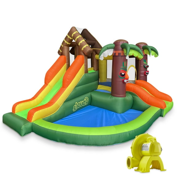 Cloud 9 Bounce House, Jungle Theme, with Blower & Two Slides - Inflatable Bouncer for Kids