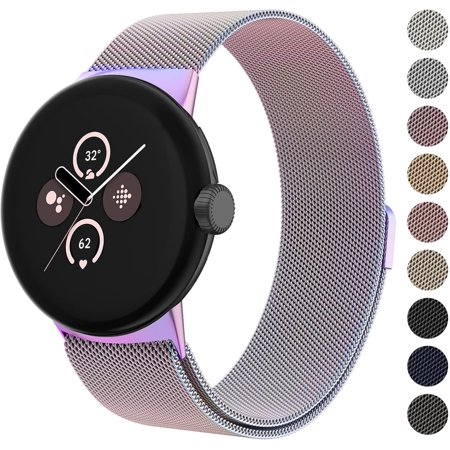 MYKOMI Metal Band Compatible with Google Pixel Watch, Stainless Steel Mesh Loop Adjustable Replacement Strap for Women & Men