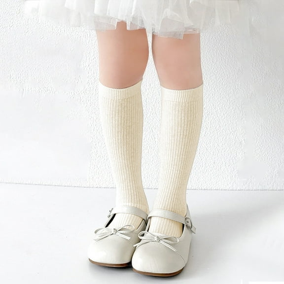 Tfken Stockings For Girls Child 1 Pairs Knee-High Stockings Mesh Beige Size 5-8 Years