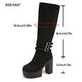 thumbnail image 6 of Women's Faux Suede Knee High Platform Boots, Triple Metal Buckle Strap Chunky High Heel Tall Boots, Side Zipper Fashion Boots, 6 of 9