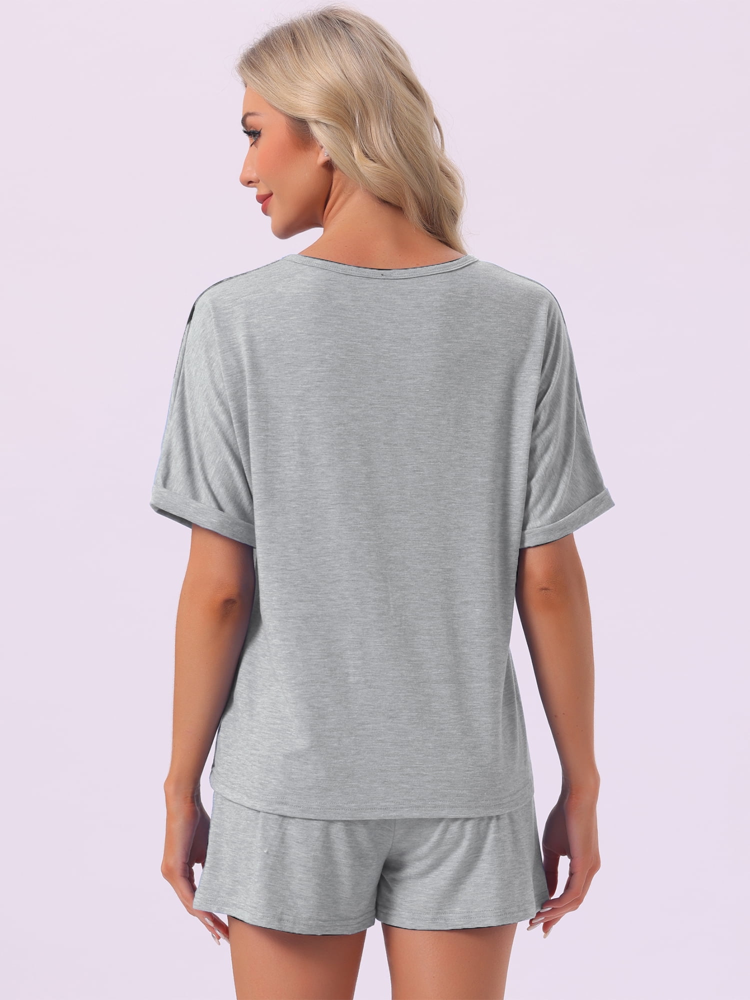 DARING DIVA Women's Soft Pajama Set Round Neck Rolled Cuffs Top with Shorts L Gray