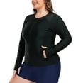 thumbnail image 3 of Ocean Blues Women's and Women's Plus Size Long Sleeve Rash Guard UPF 50+ Sun Protection Zipper Swimsuit with Pocket Black Tummy Control Athletic Surfing Swimwear Tops, 3 of 7
