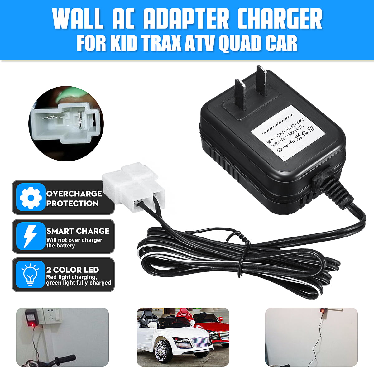 WALL charger AC adapter FOR KT1365WM Kid Trax Mossy Oak ATV green 6V BATT 