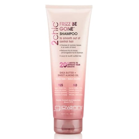 GIOVANNI 2chic Frizz Be Gone Shampoo  8.5 oz. - Anti Frizz Natural Hair Smoothing Formula with Shea Butter & Sweet Almond Oil  Macadamia  Coconut  Sulfate & Paraben Free  Color Safe