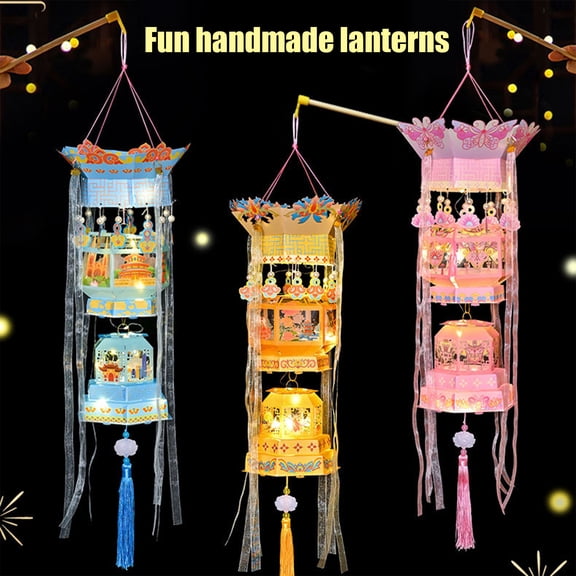 Dserhfy Spring Festival DIY Lantern Kit Chinese Traditional Handheld Lucky Lantern with Tassel And Ribbon Decor for Lunar New Year Wedding Birthday Decoration