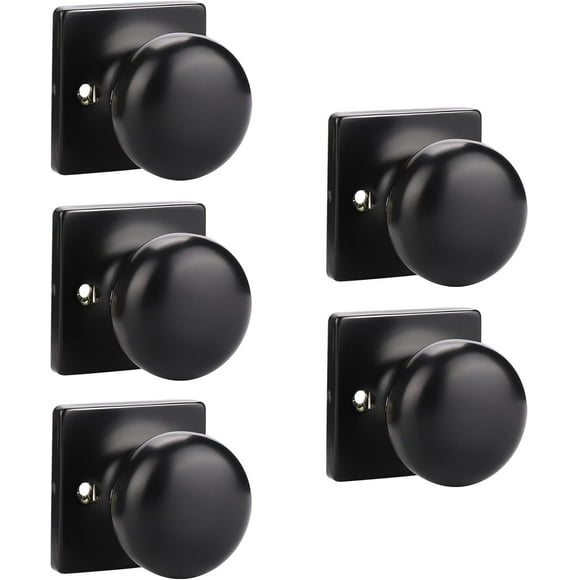SHIQI-5 Pack Single Dummy Door Knob for Closet Matte Black Round Dummy Knobs Interior for French Doors Single Side Door Knob Handle