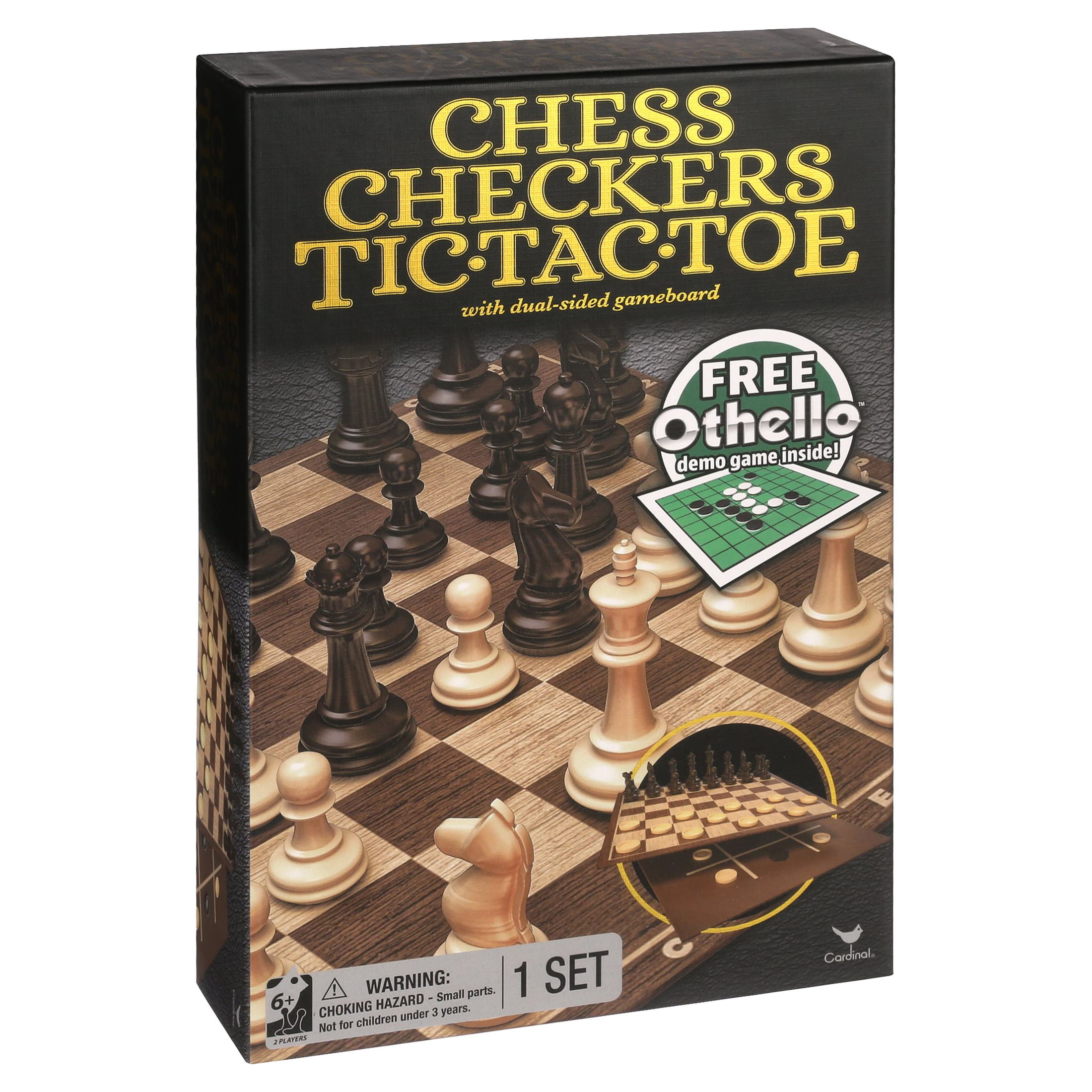 Classic Chess Checkers and Tic-Tac-Toe Set with Othello Demo 