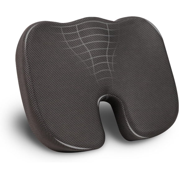 Memory Foam Seat Cushion with Air-Cloud Technology, Sciatica, Coccyx & Hip Pain Relief, Office, Memory Foam, Gray