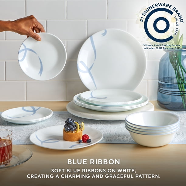 Corelle Blue Ribbons 12-Piece Glass Dinnerware Set (Service for 4