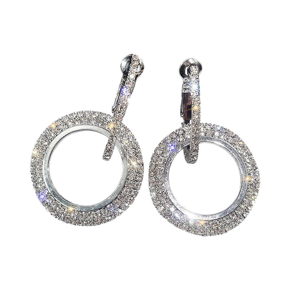 Fashion Luxury Round Diamond Earrings Women Glitter Rhinestone Earring Hoop Drop Stud