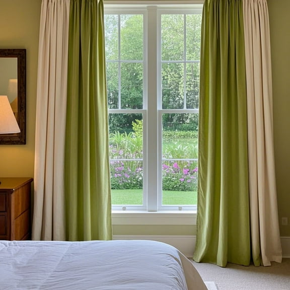 SMILETIME Green & Ivory White Back Tab Curtains, 4 Panels Set Rod Pocket & Pinch Pleat Design Light-Filtering & Thermal Insulation Ideal for Living Room, Bedroom & Office Windows