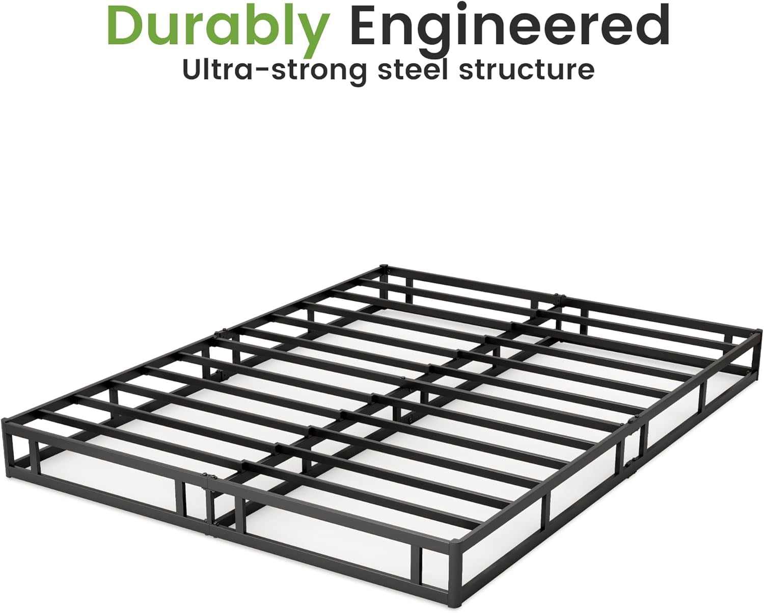 Qiyou 7 Inch Low Profile Full Box Spring, Heavy Duty Steel Mattress Foundation with Fabric Cover, Quick Assembly Metal Bed Base