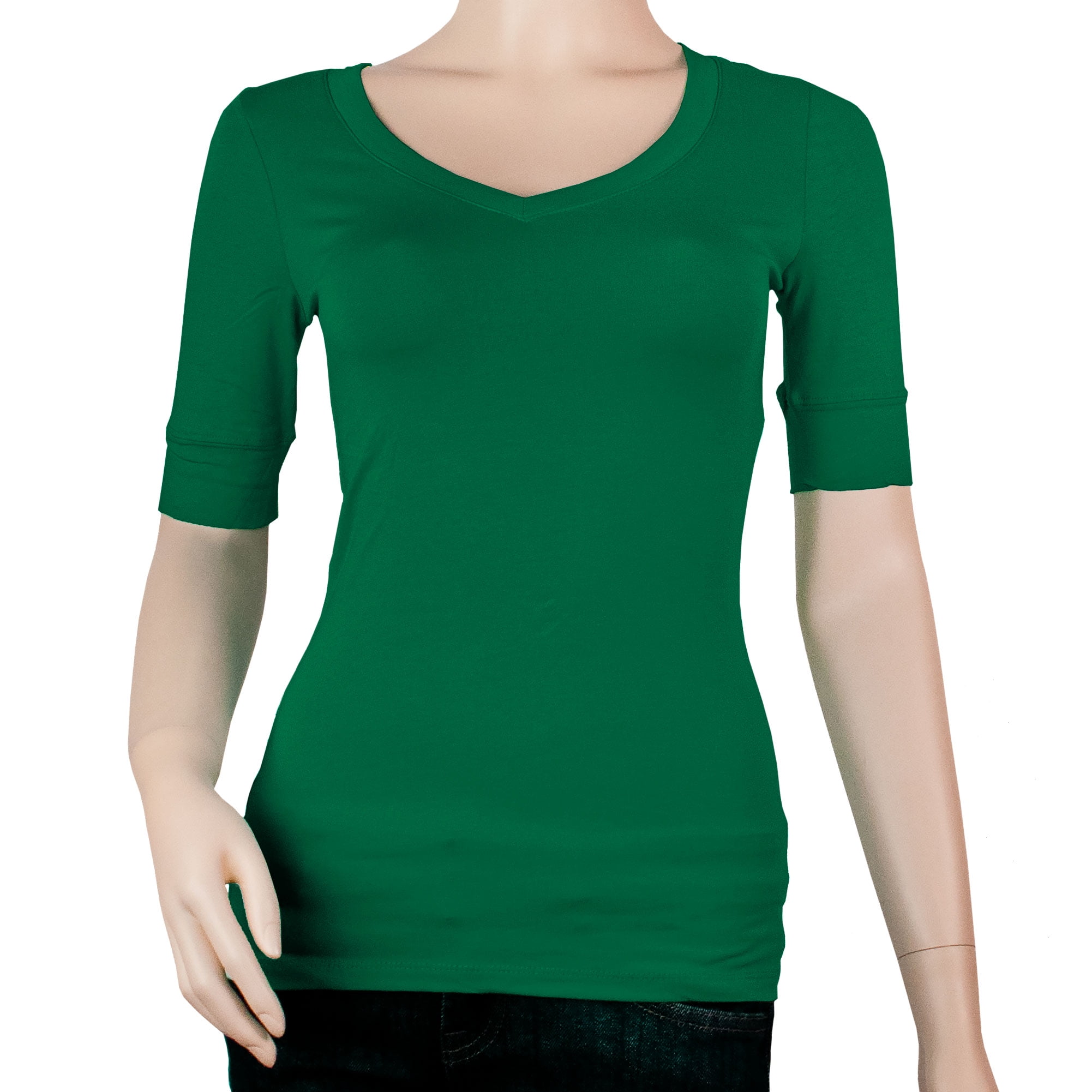 Women's Basic Elbow Sleeve VNeck Cotton TShirt Plain TopPlus Size