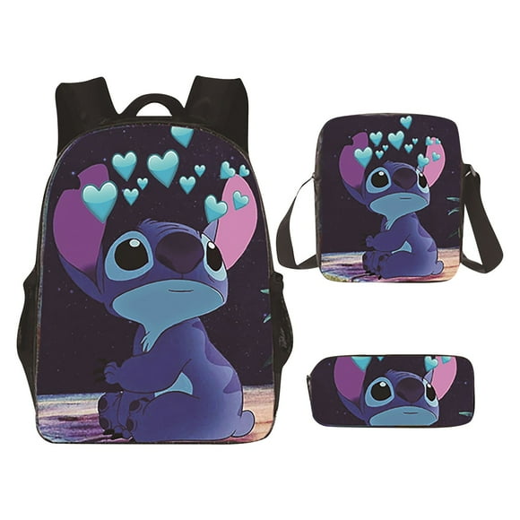 Boys Girls Stitch Backpack Set 3 PCS Cartoon School Backpack with Crossbody Bag Pencil Case Students School Bookbag Cute Stitch Backpack Travel Backpack, Back to School Supplies