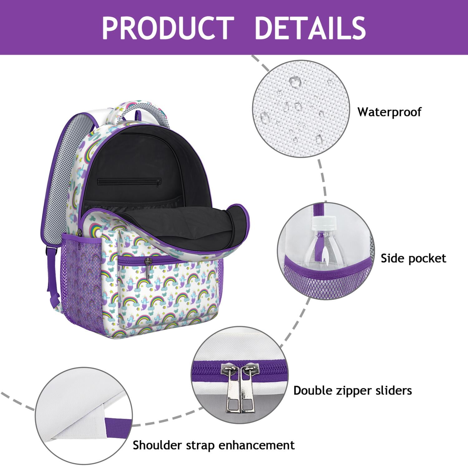 Unicorn & Mystical Forest Backpack - Durable Waterproof Student Bag with Breathable Mesh Straps & Spacious Main Compartment