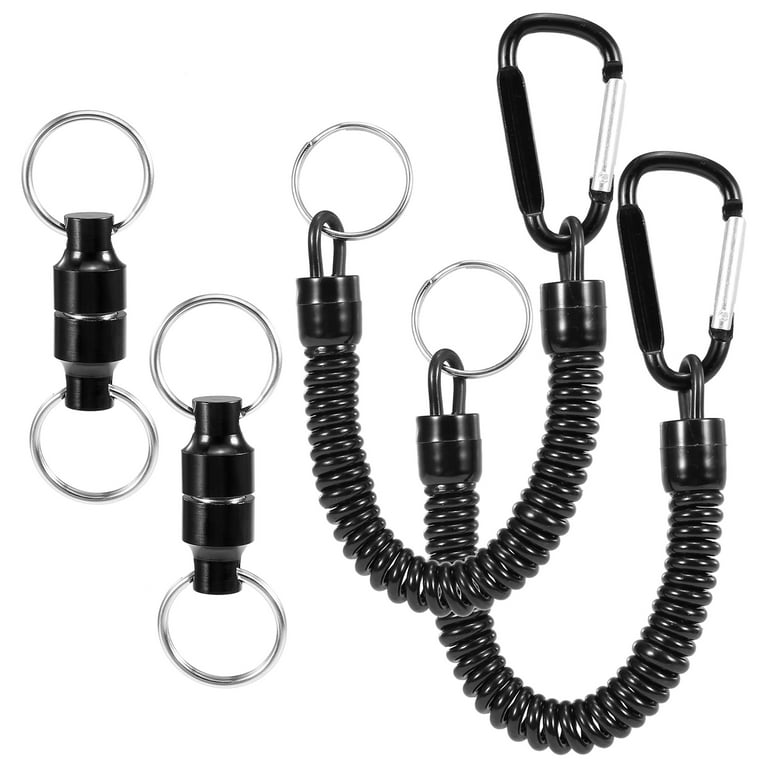 walmeck 2pcs Magnetic Net Release Holder Keeper Landing Net Connector with  Coiled Lanyard Carabiner Clip for Fly Fishing 
