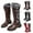 Black, variant on Women's Winter Knee High Boots Fleece Lined Snow Wide Calf Booties Leather Chunky Low Heel Pull on Long Tall Boot Red 6.5