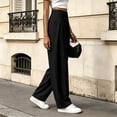 thumbnail image 6 of Karymi Shorts for Women Solid Fake Linen Wide Leg Pants, High Waist Pleated Straight Draped Casual Trousers Lightweight Textured Long Pants, 6 of 7
