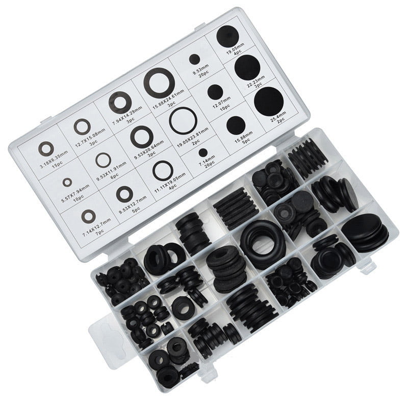 125pc Rubber Grommets Kit & Firewall Hole Plug Wire Ring Assortment Set Electrical Gasket Tools Rubber Grommet & Plug Assortment 