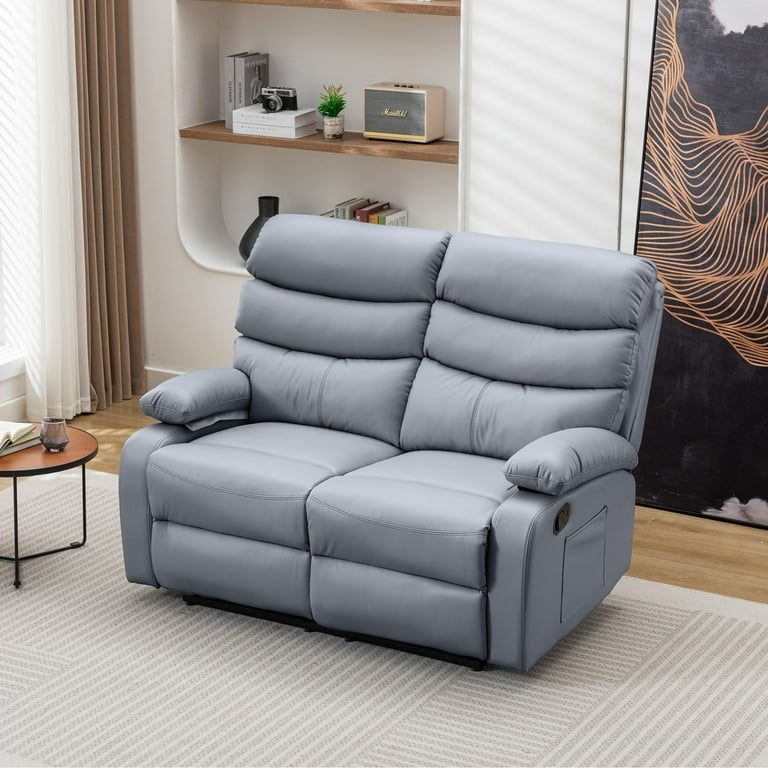 Dark Gray Loveseat Recliner Sofa, Small Sofa Couch, PU Leather