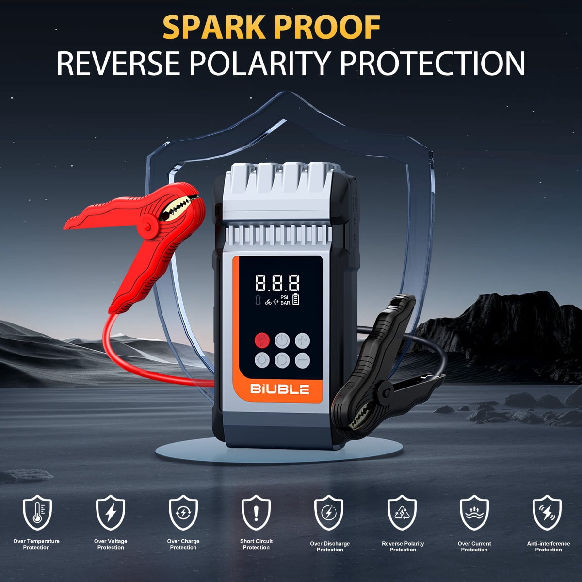BIUBLE Portable Car Jump Starter with Air Compressor, 8000A Peak 12V Jump Box Car Battery Jumper Starter(All Gas/10.0L Diesel), 150PSI Digital Tire Inflator, LED Emergency, USB Cable, Emergency