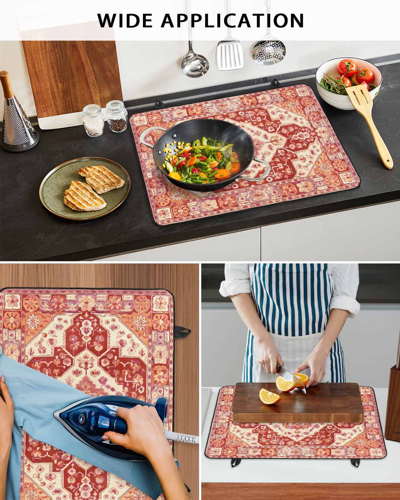 nqOlkjepod Large Induction Cooktop Protector Mat 24"x21", Burnt Orange Boho Stove Top Covers for Electric Stove, Ethnic Geometric Southwest Decorative Stove Burner Cover Mats, Glass Top Stove Cover