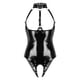 thumbnail image 1 of Womens Wet Look Patent Leather Lingerie Bodysuit Sexy Halter Neck Open Cups Bare Breast Crotchless Leotard Nightwear ClubwearL Gong Bohan LED, 1 of 2