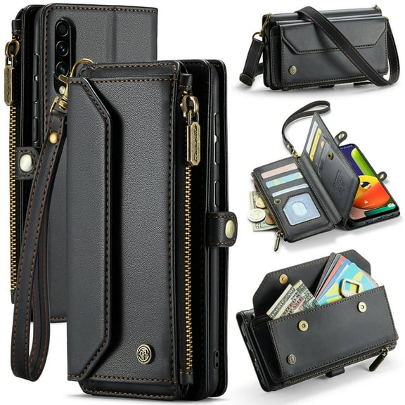 Crossbody for Samsung Galaxy A30S/A50S/A50 Case Wallet【RFID Blocking】with 10-Card Holder Zipper Bills Slot, Soft PU Leather Magnetic Shoulder Wrist Strap for Galaxy A30S/A50S/A50 Wallet Case Women