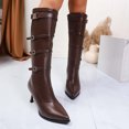thumbnail image 5 of SKIYLEVZ Knee-High Boots for Women Slip-On Square Heel Solid Color High Boots Knee-High Shoes Faux Leather Knee High Boots Wide Calf Available Suitable Dress Match, 5 of 9