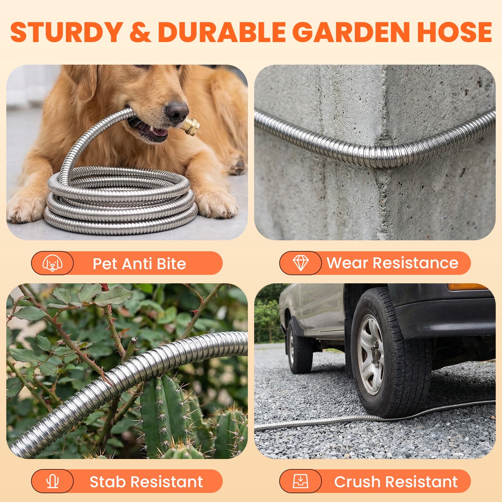 KOYMISKU Garden Hose 50FT, Stainless Steel Water Hoses with 10-Mode Nozzle Sprayer, Tangle Free Water Pipe for Yard Outdoor