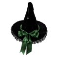 thumbnail image 2 of Halloween Witch Hat for Women, Gothic Velvet with Wide Brim and Bow Green, 2 of 3
