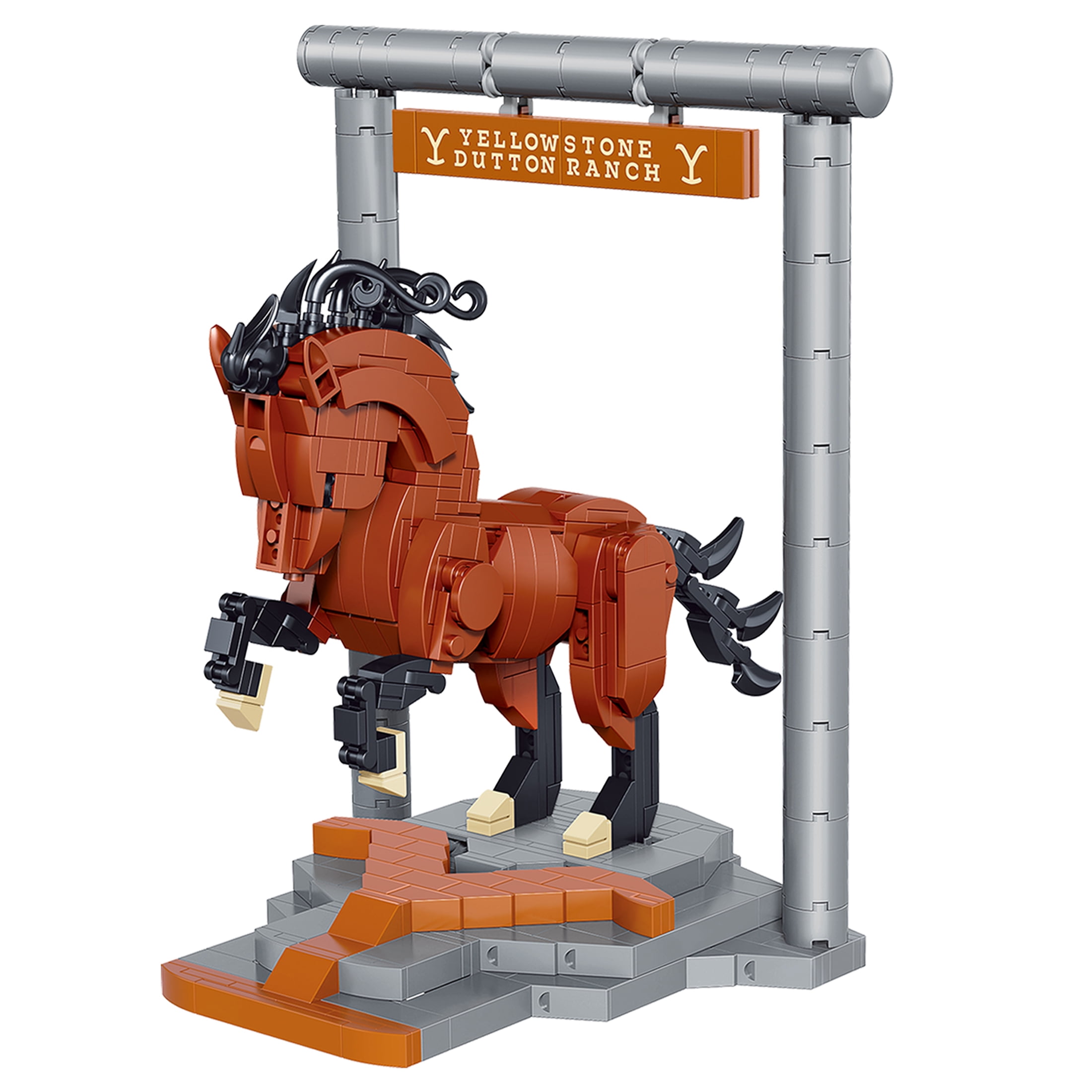 Brickcraft Yellowstone Stallion Horse Building Kit (554-Piece Set), Galloping Horse Model, Rustic Ranch Décor Display, Plastic Building Blocks