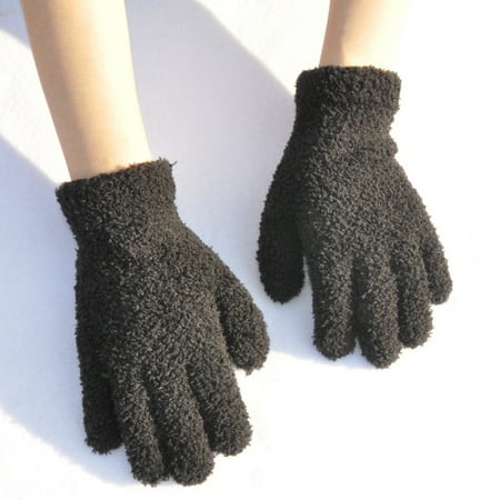 Ajshakl Mens Winter Gloves Men S And Women S Winter Thick Warm Cold Knitted Solid Color Velvet Gloves Black