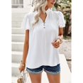 thumbnail image 2 of Blusa de manga con volantes y cuello en V para mujer Camisa elegante y fluida con adornos de volantes Tops casuales lindos de verano Blanco S, 2 of 8