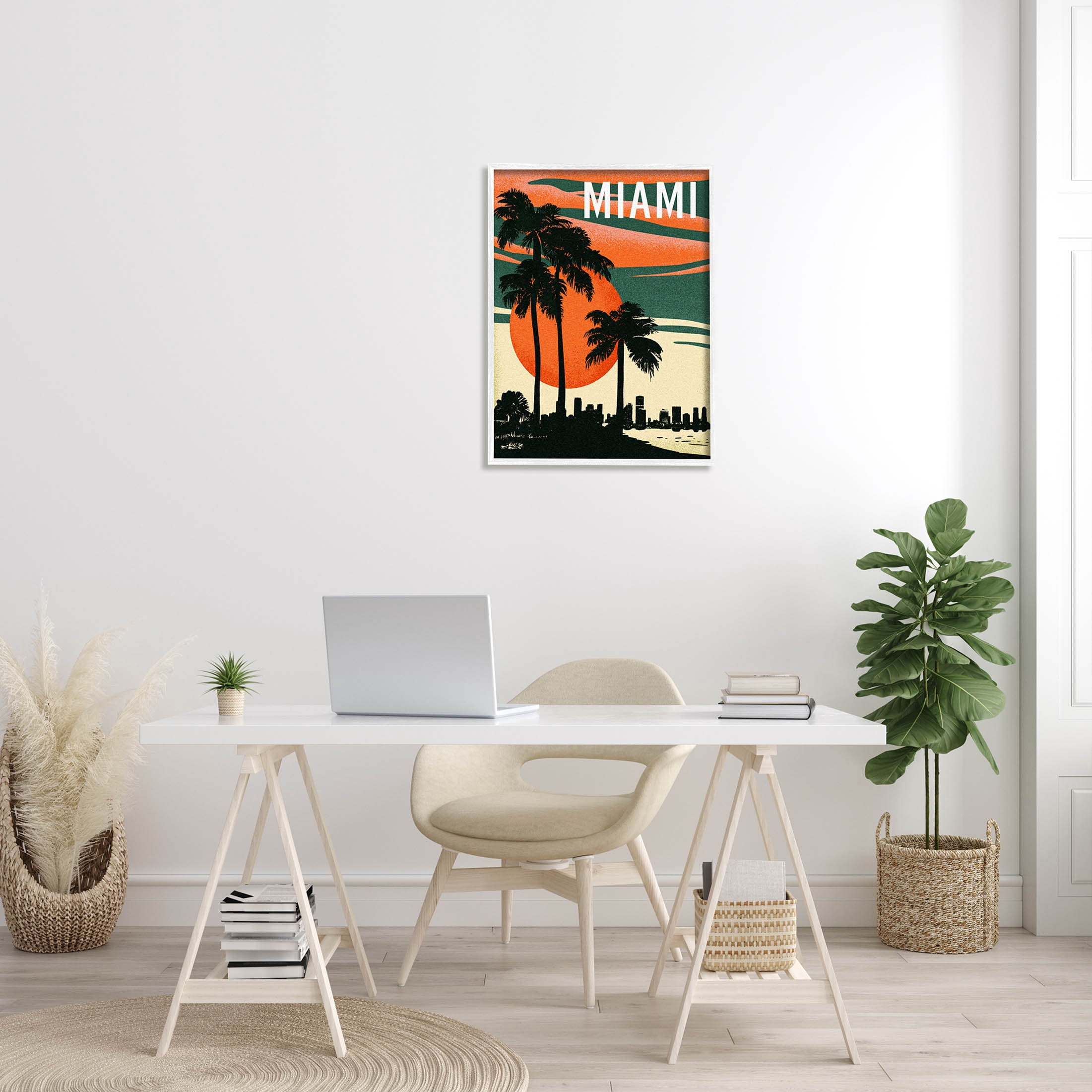 Stupell Industries Tropical Miami Palms Silhouette Graphic Art White Framed Art Print Wall Art, Design by Ziwei Li