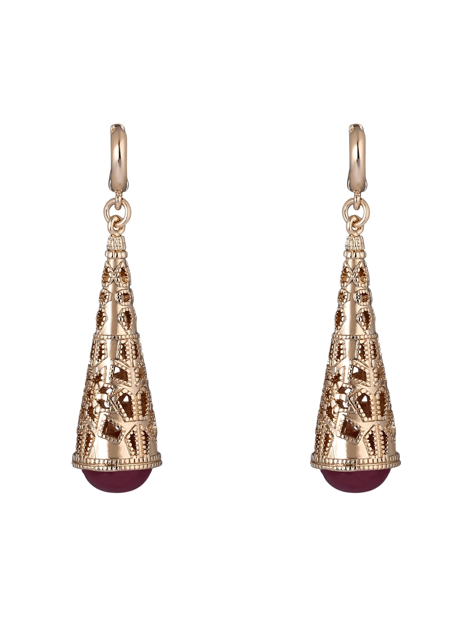 Scenario Women's Gold-Tone Filigree Linear Earrings with Berry Colored Bead Bottom
