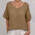 thumbnail image 2 of Diufon Women's Cotton Linen Tees V Neck Short Sleeve Blouses Summer Casual Solid Color Tshirts, 2 of 7