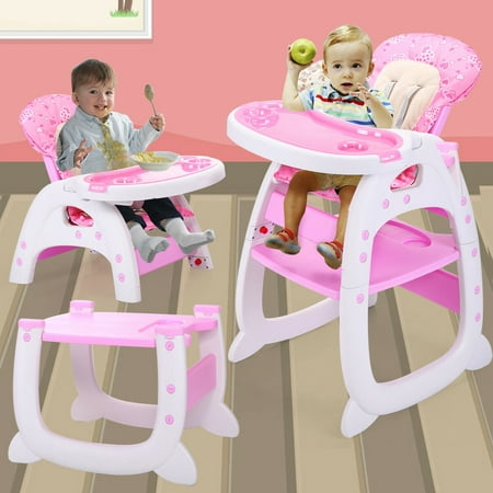 Topcobe 3 in 1 Convertible High Chair for Baby, Adjustable Infant Toddler Chair and Booster with Feeding Tray, Play Table Seat, Pink