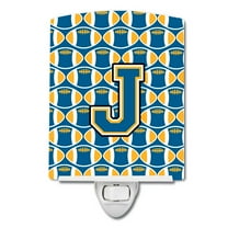 Caroline's Treasures CJ1077-JCNL Letter J Football Blue and Gold Ceramic Night Light, 6x4x3", multicolor